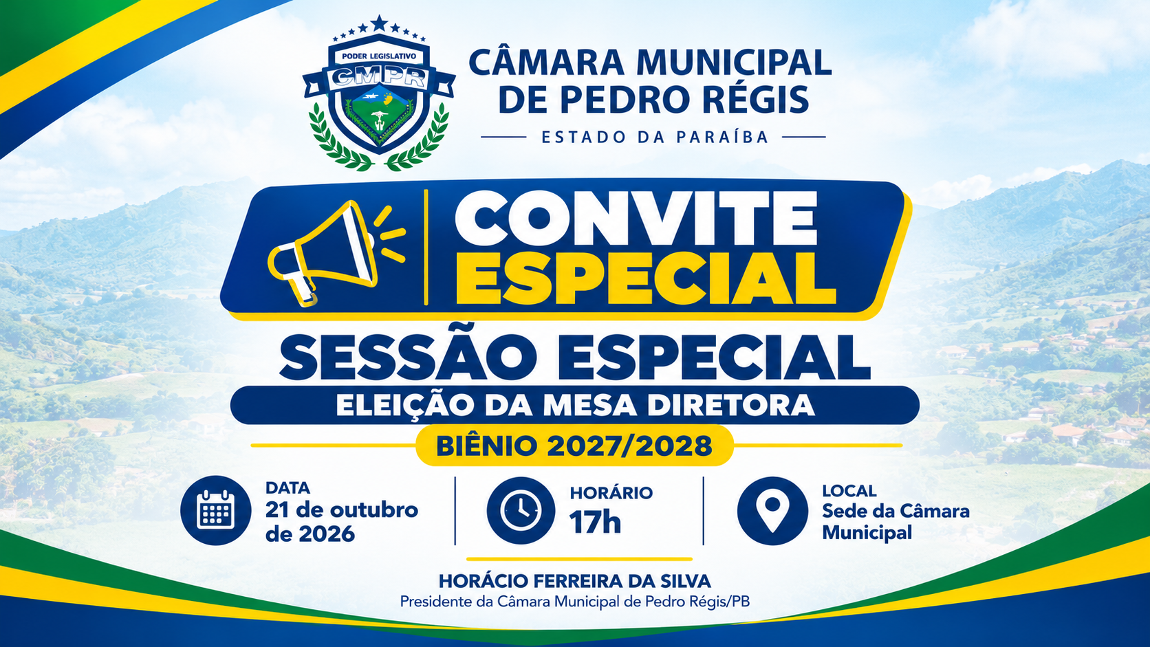 Convite para Sessão Especial para eleição da Mesa Diretora para o Biênio 2027/2028